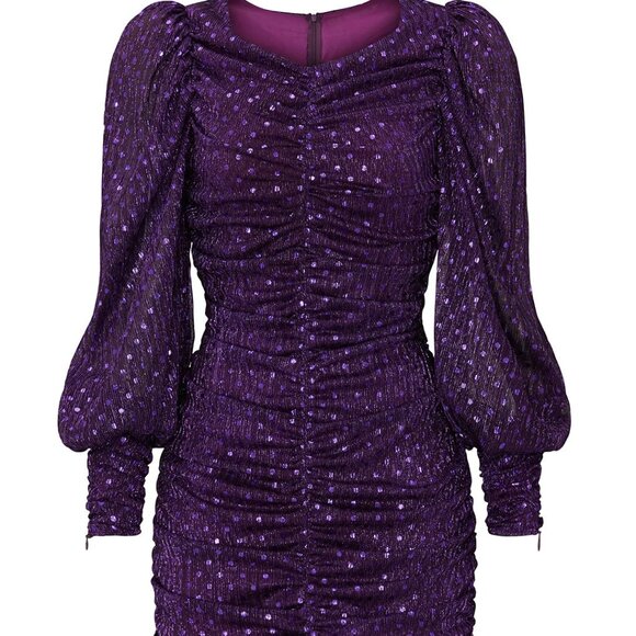 For Love & Lemons La Villette Mini Dress Purple sequins Balloon Sleeves 80s!  M - Picture 7 of 15